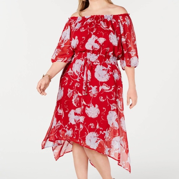 Tommy Hilfiger Dresses & Skirts - < Tommy Hilfiger Red Floral Asymmetrical Dress >